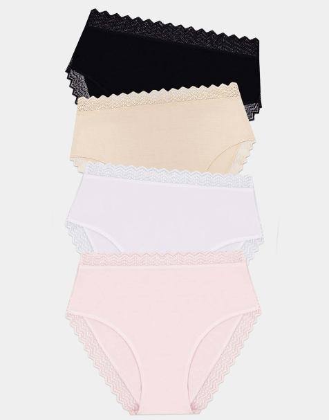 Stripe and Stare Zigzag lace high rise knicker four pack in multi - view 1