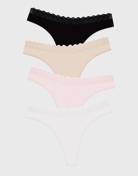 Stripe and Stare Zigzag lace thong four pack in multi - view 1