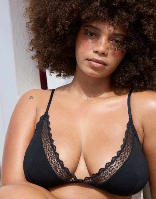 Stripe and Stare Zigzag lace triangle bra in black, 7 of 7