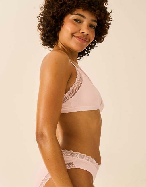 Stripe and Stare Zigzag lace triangle bra in pink, 5 of 7