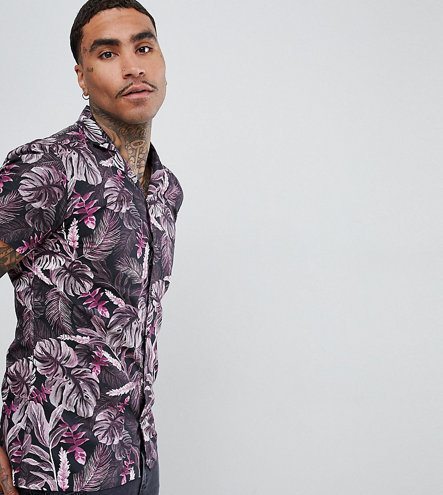 фото Строгая приталенная рубашка с гавайским принтом и отложным воротником heart & dagger-розовый