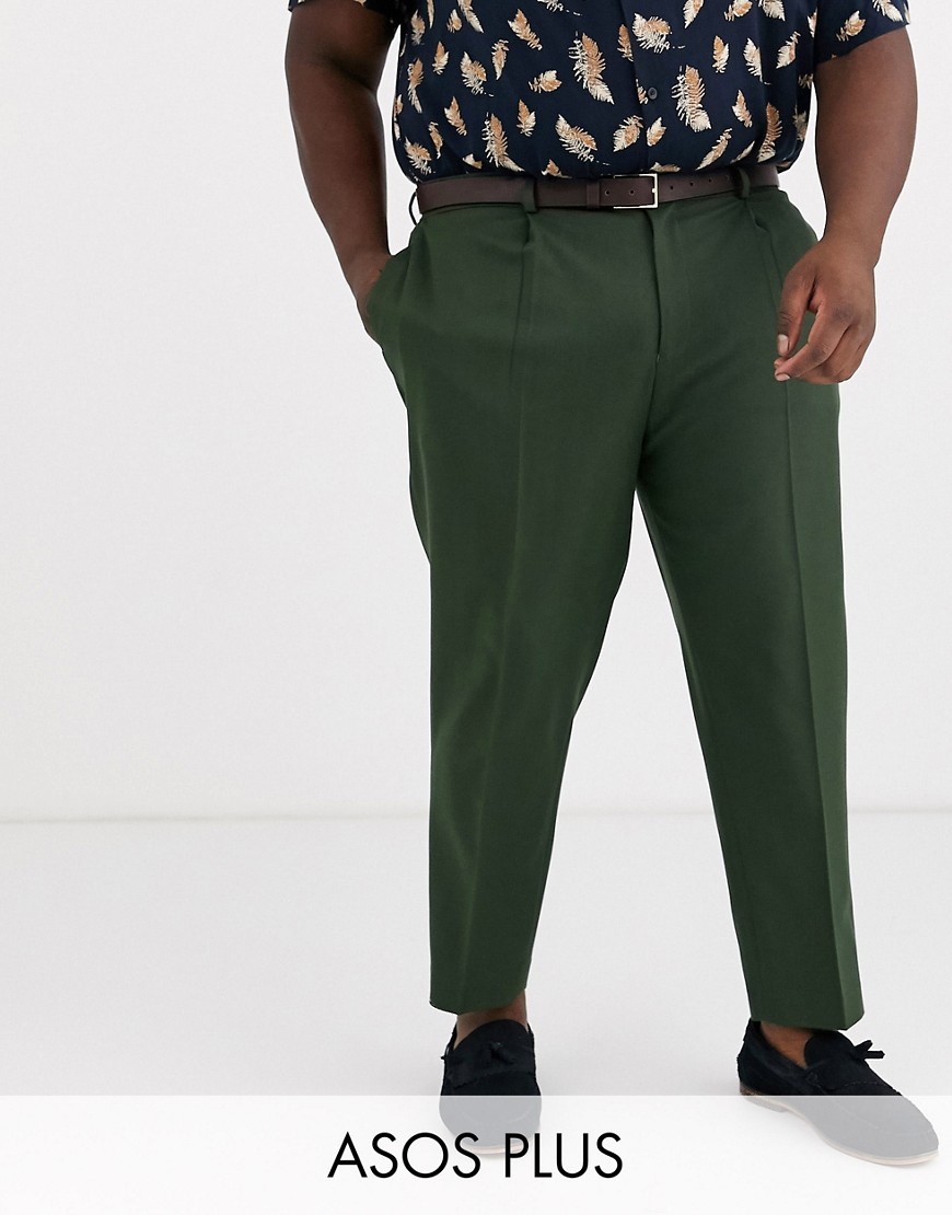 фото Строгие брюки до щиколотки со складками asos design plus-зеленый