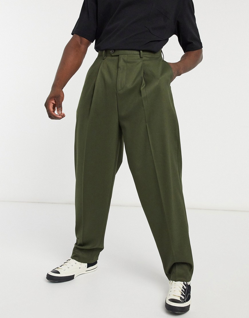 фото Строгие брюки хаки с завышенной талией asos design-зеленый