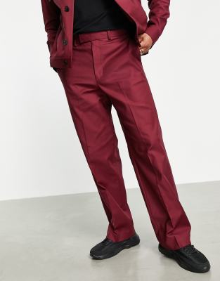 Брюки и чиносы Строгие широкие брюки бордового цвета (от комплекта) ASOS DESIGN-Красный