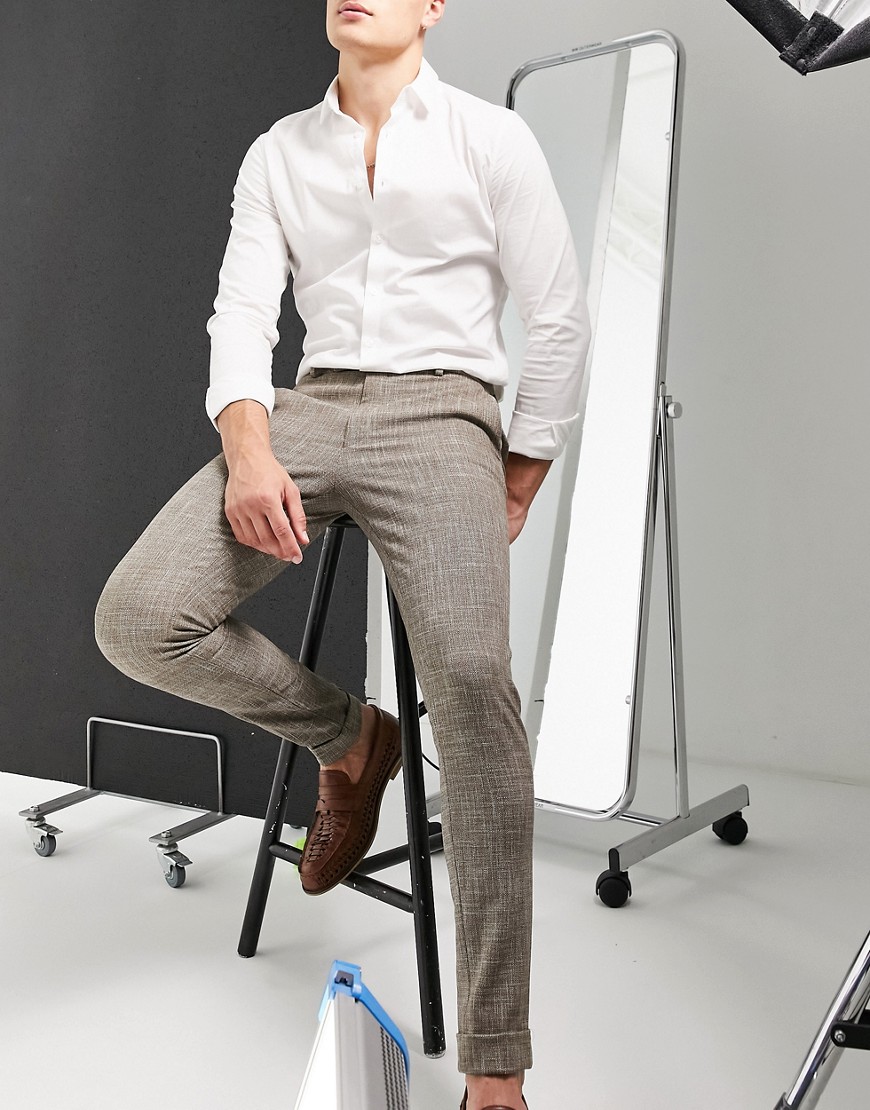 фото Строгие супероблегающие брюки светло-бежевого цвета с рисунком-штриховкой asos design-светло-бежевый цвет