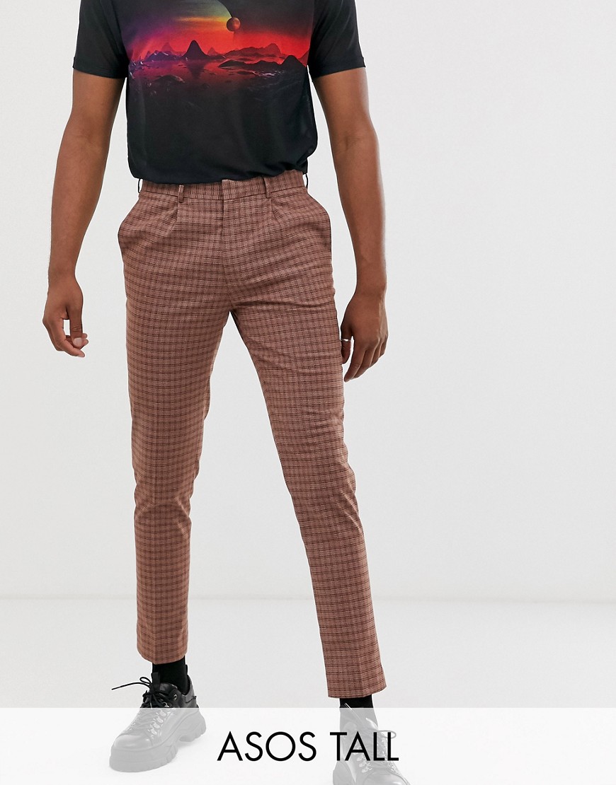 фото Строгие укороченные брюки скинни с атласным кантом asos design tall-коричневый