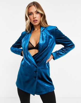 фото Строгий бархатный пиджак синего цвета от комплекта aqaq tailored-голубой