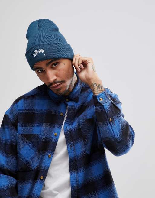 Stussy Basic Logo Beanie in Blue