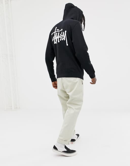 Stussy Hoodie With Back Logo Print in Black