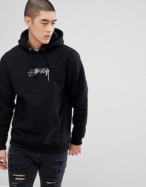 Stussy Hoodie With Embroidered Logo in Black | ASOS