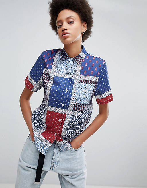 Stussy Oversized Shirt In Paisley Patchwork Print