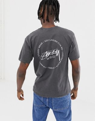 Stussy Pigment Dyed T-Shirt With Stamp Back Print in Black