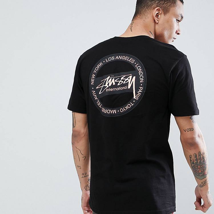 Stussy T-Shirt With International Dot Back Print in Black