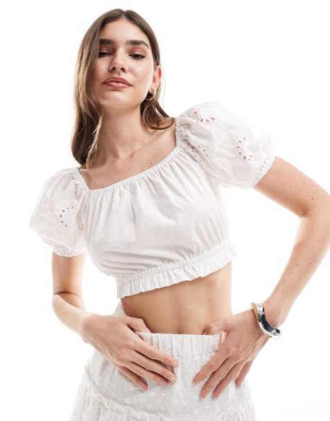 Style Cheat - Aangerimpelde top van broderie in wit, deel van co-ord set - view 1