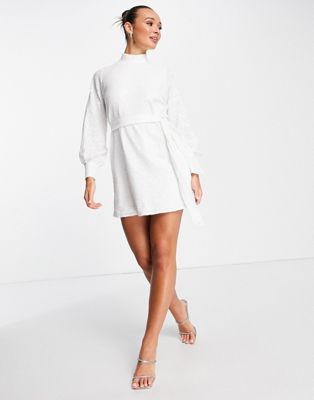 Style Cheat balloon sleeve mini dress in white sequin