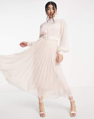 Style Cheat Style Cheat balloon sleeve pleated midaxi dress in blush-Pink
