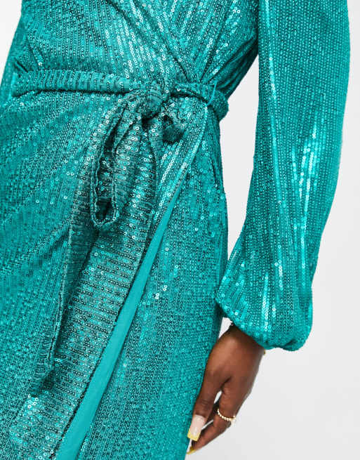 Style Cheat balloon sleeve sequin mini dress in turquoise blue