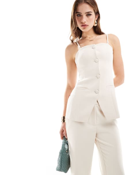 Style Cheat bandeau blazer top in cream co-ord - view 1