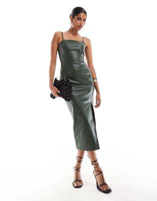 Style Cheat bandeau leather look midi dress in green