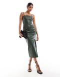 [Style Cheat] Style Cheat bandeau leather look midi dress in green 16 GREEN