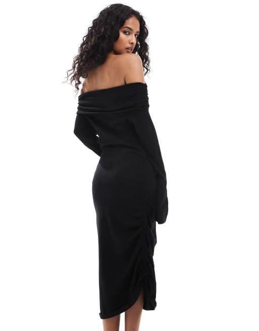 black ribbed long sleeve bardot ruched bodycon dress Dress Clearance Ribbed Long Sleeve Bardot Ruched Bodycon Dress Long Sleeve  Bardot Bodycon Dress Store