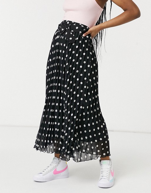 Style Cheat belted pleated midi skirt in black