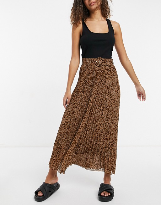 Style Cheat belted pleated midi skirt in leopard print