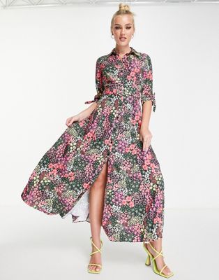 Style Cheat belted shirt midi dress in mixed florals