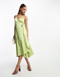 Style Cheat cami wrap satin midi dress in lime green