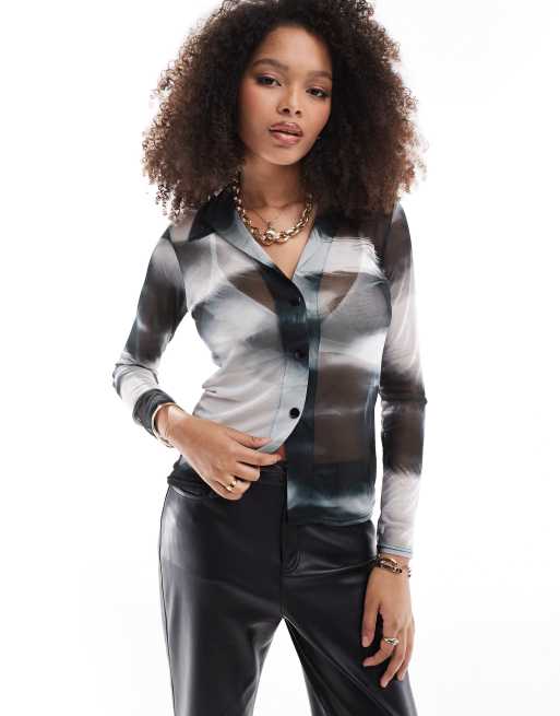 Style Cheat - Camicia in rete con stampa monocromatica effetto marmo