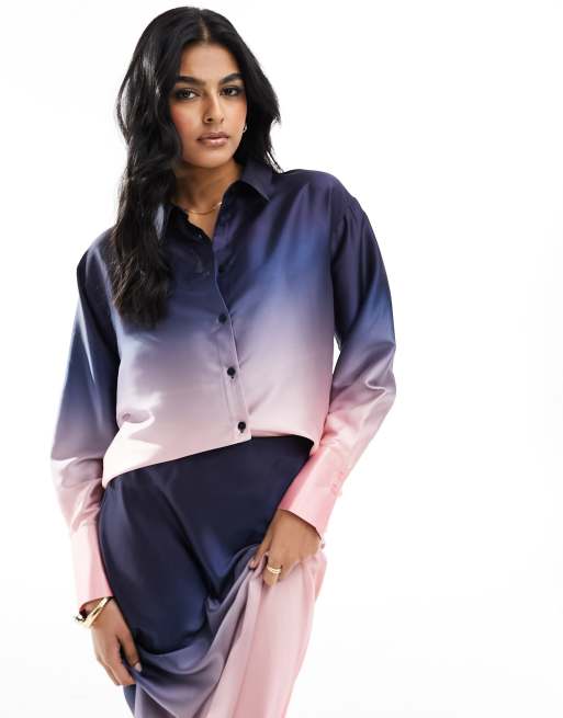 Style Cheat - Camicia oversize in raso con effetto sfumato in coordinato