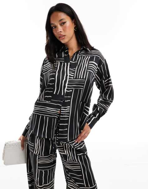 Style Cheat - Camicia oversize in raso con stampa in bianco e nero in coordinato - view 1