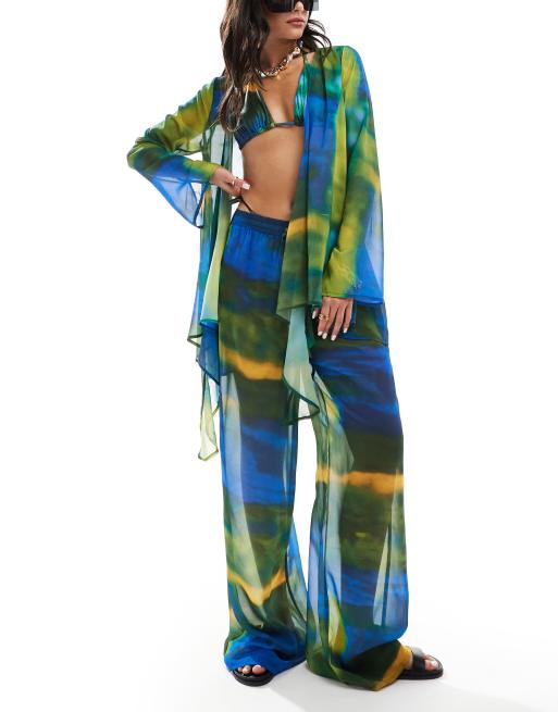 Style Cheat - Chemise d'ensemble de plage drapée devant - Imprimé marbré, 3 de 4