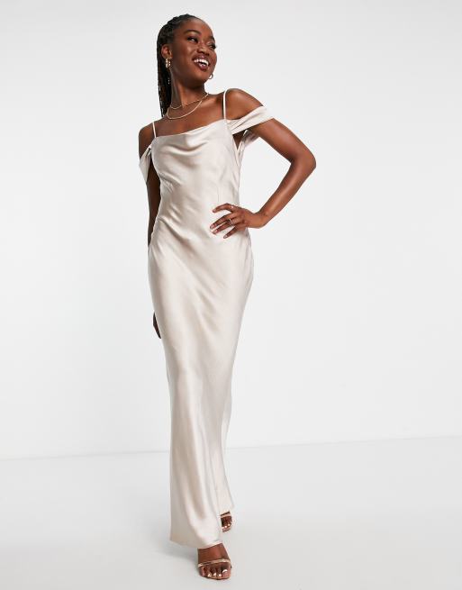 style cheat bridesmaid dresses Cowl Neck Maxi Satin Bridesmaid Dress / Olive Green – Style Cheat main image 0