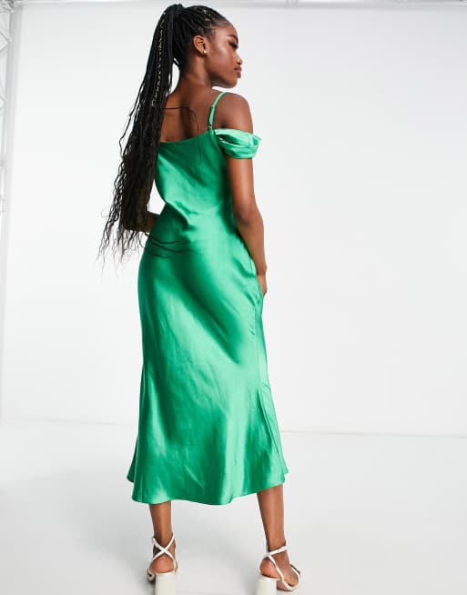 Style Cheat cold shoulder satin maxi dress in vibrant green