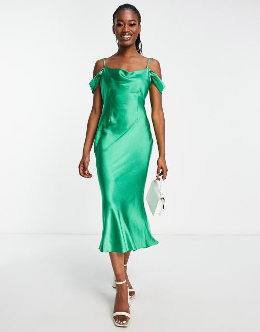 Style Cheat cold shoulder satin maxi dress in vibrant green