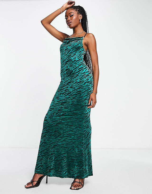 Style Cheat - cowl neck velvet burnout maxi dress in emerald