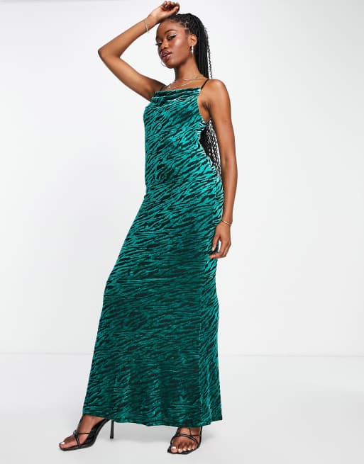 Burn Out Velvet Maxi Dress Green