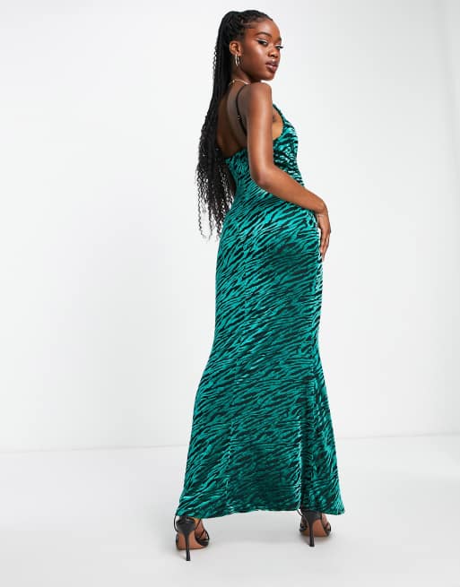 Burn Out Velvet Maxi Dress Green