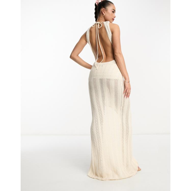 Crochet top maxi cheap dress with open back