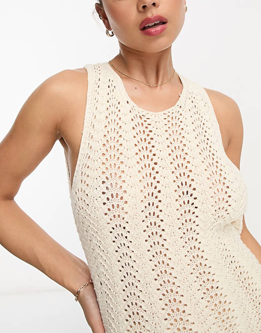 Style Cheat crochet open back maxi dress in white