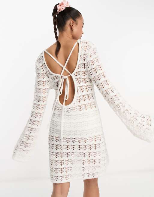 Womens white hot sale crochet dress