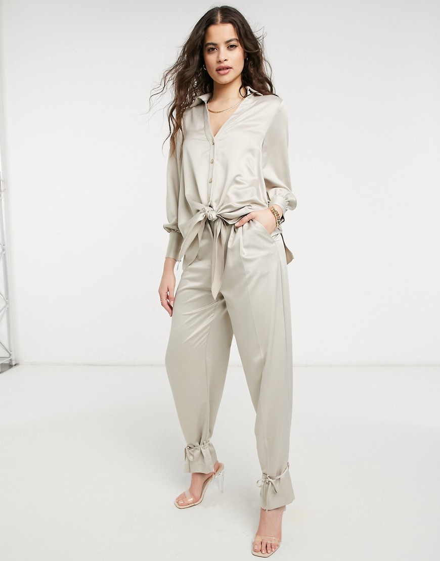 Style Cheat cuffed tailored pants set in taupe-Neutral