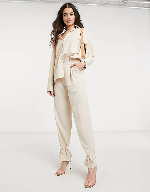 Trousers & Leggings Style Cheat cuffed tailored trouser co-ord in cream 