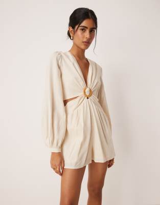 Style Cheat Style Cheat cut out linen playsuit in cream-White