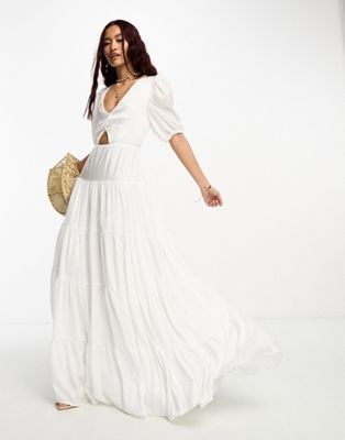 Style Cheat cut-out maxi dress with puff sleeves in white - ASOS Price Checker