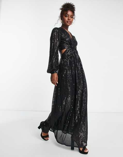 Style Cheat cut-out sequin maxi dress in black - view 1