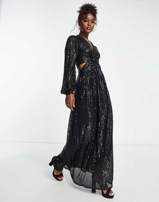 Style Cheat cut-out sequin maxi dress in black | ASOS