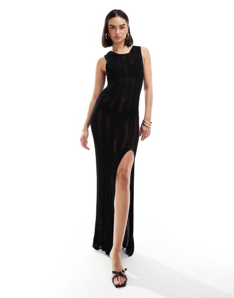 Style Cheat – Czarna szydełkowana sukienka maxi bez rękawów - view 1