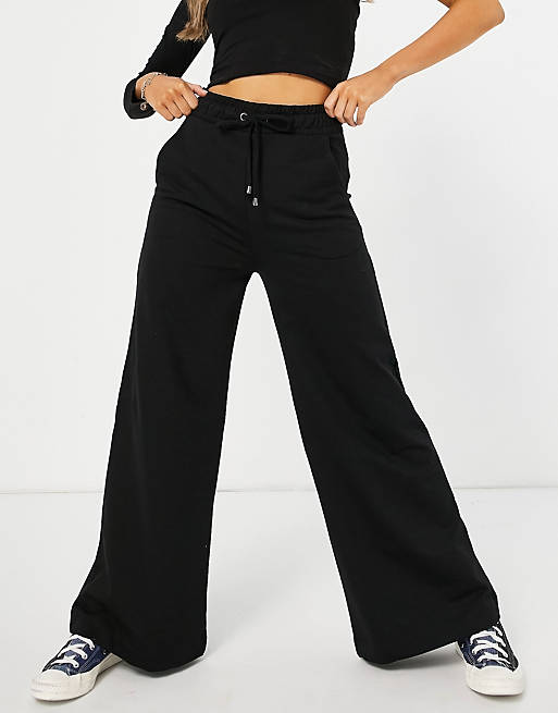 Style Cheat deep waistband wide leg jogger co-ord in black